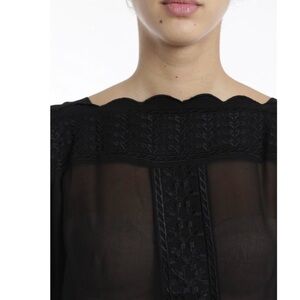 Isabel Marant Étoile Black Embroidered Scalloped Neck Top 100% viscose eu-36